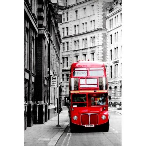 Black and white painting Photography frameless painting London red bus pictures mural painting canvas home decoration