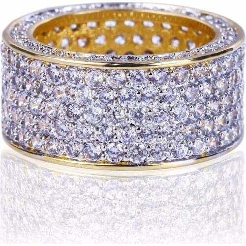 Hip Hop Ice Out Cubic Zircon Rings for Men Women Gold Color Copper CZ Stone Bling Round Rings Fashion Jewelry