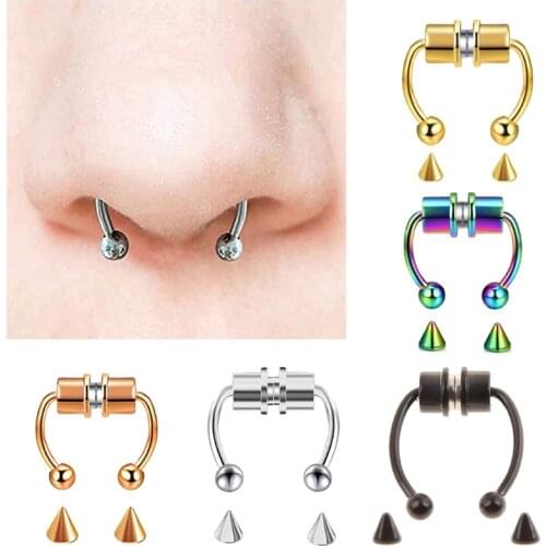 Nostril Nose ring Magnetic Septum Nose Ring Horseshoe Fake Nose Ring Hoop Reusable Nose Ring Hoop Non-Piercing Stainless Steel