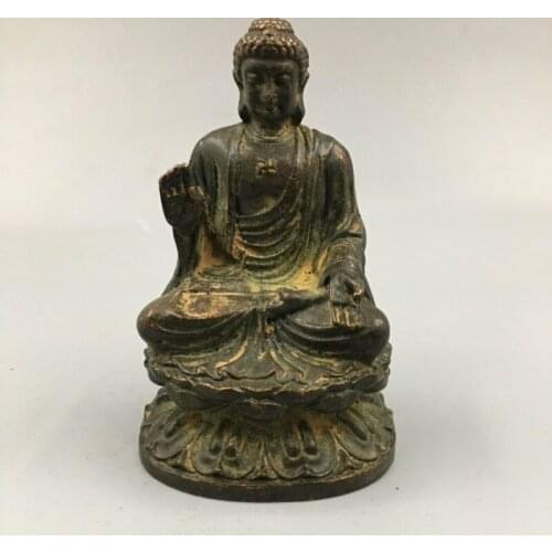 3.7" Collect Chinese Bronze Buddhism Shakyamuni Amitabha Buddha Statue