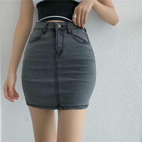 Womens Stretch Slim Mini Skirts Summer Female Sexy Gray Denim Jeans Skirts Woman Plus Size Cotton Short Skirts Harajuku Skirt