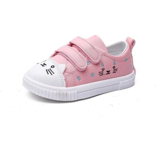Fashion Kids Sneaker For Girls Size 21-30 Cute Cat Kids Shoes For Girls White Casual Shoes Baby Children School Shoe