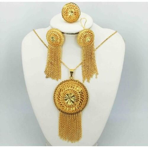 Fashion Dubai gold jewelry set African bridal wedding gift for women Saudi Arabia Necklace Earrings collar jewelry