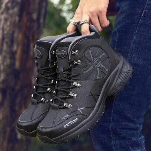 New Autumn Winter Mens Boots Outdoor Warm Waterproof Non-slip Ankle Snow Boots Thick Plush Rubber Winter Work Safety Male Shoes