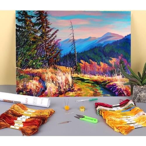 Landscape November Printed Water-Soluble Canvas 11CT Cross-Stitch Embroidery Kit DMC Threads Handmade Painting Floss