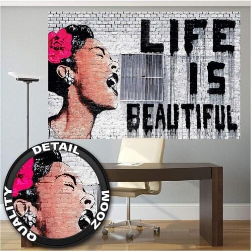 Hot Customize Wall Stickers Art Graffiti Life is Beautiful Wall Mural Decals Creative Design for Home Deco Photo Wallpaper