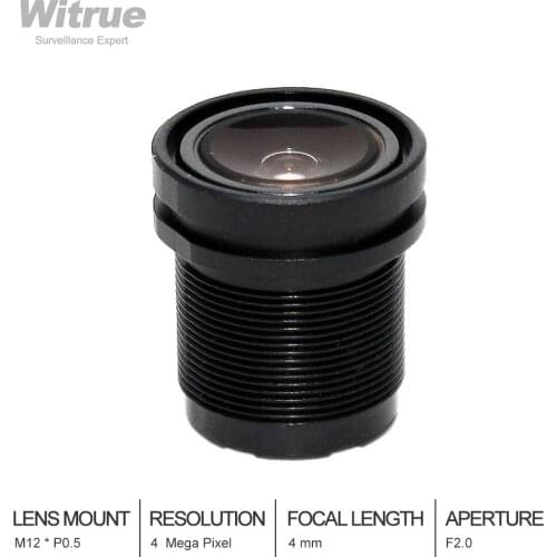Witrue CCTV Camera Lens HD 4 Megapixel 4mm M12 * P0.5 Mount Aperture F2.0 1/3" for IP Security Cameras