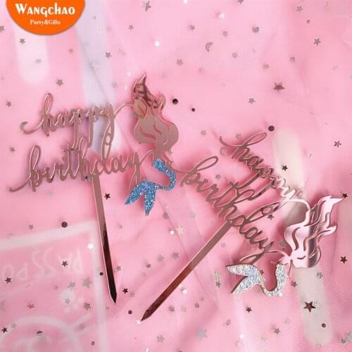 Charming Acrylic Mermaid Happy Birthday Cake Topper Little Mermaid Party Supplies Beautiful DIY Cartoon Cake Decorating