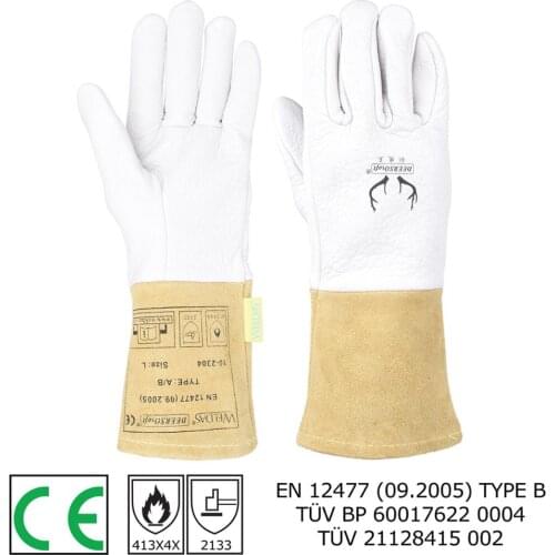 Pair TIG Welding Gloves 32cm(12.6") Deerskin Palm Cowhide Cuff Super Soft Sensitive Gloves CE Certificated WELDAS High Quality