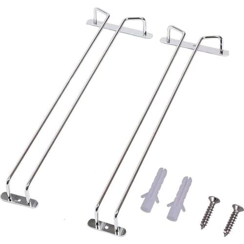 Stemware Rack,Wire Hanging Rack,Under Cabinet Wine Glass Rack,Stainless Steel Chrome Finish-Wine Glass Hanging Rack 2 Pack16inch