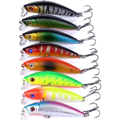 1Pcs Bright Colorful 7cm 8.1g Hard Bait Minnow Fishing Lures Tackle 3D Fish Eyes Hooks diving perch wobbler Fishing Accessory