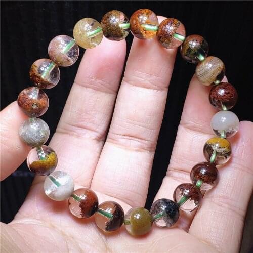 Natural Colorful Phantom Crystal Round Beads Bracelet 9mm Crystal Garden Snow Phantom Women Men AAAAA