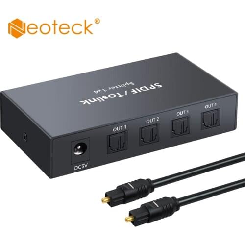 Neoteck Digital Optical Audio 1x4 Splitter Digital SPDIF Toslink Optical Fiber Audio Splitter with for PS3 Xbox BlueRay DVD HDTV