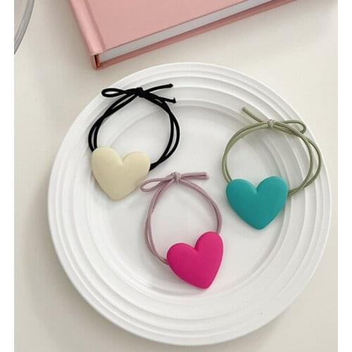 Heart Shaped Scrunchies Hair Rope Candy Solid Color Lovely Heart Sweet Rubber Band Women Girl Elastic Hair Ties Hair Accessories