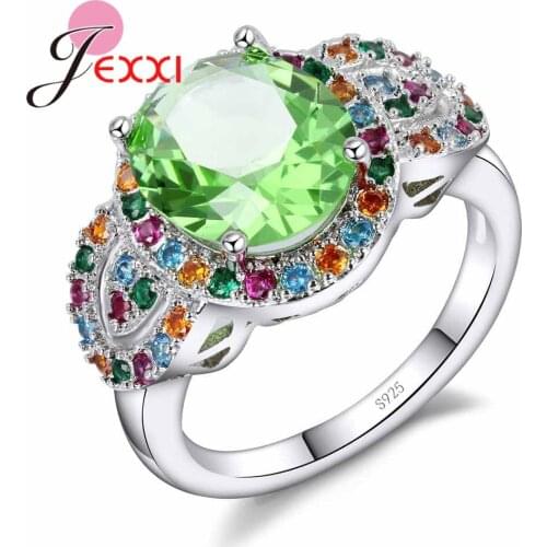 Gorgeous Green Rhinestone Ring Vintage Wedding Rings For Women Fashion 925 Sterling Silver Jewelry For lover