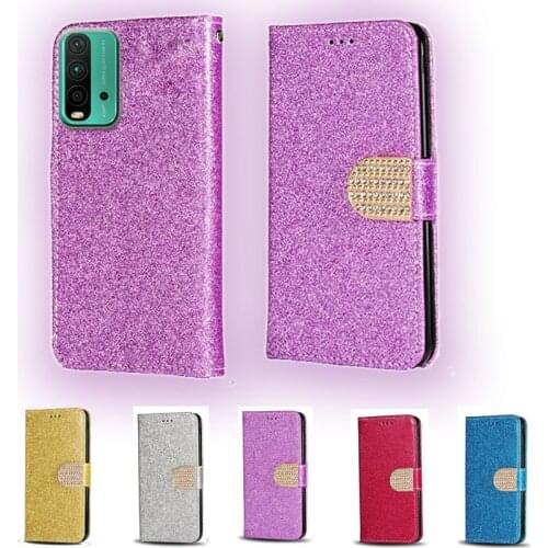 Luxury Glitter Diamond Flip Leather Wallet Phone Case For Xiaomi Redmi 9T Phone stand function cover with card slot