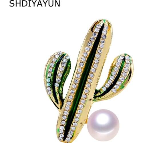 SHDIYAYUN 2019 New High Guality Pearl Brooch Cactus Brooch For Women Gold Fashion Brooch Pins Natural Freshwater Pearl Jewelry