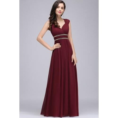 Scoop Neckline Chiffon Long Evening Dresses Robe De Soiree Beaded Crystal Ruched Formal Women Evening Dresses