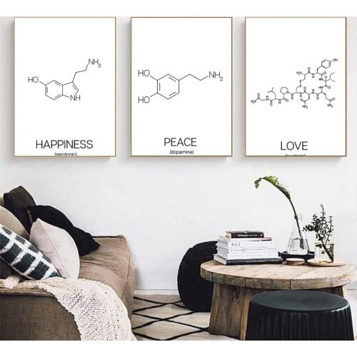 School Lab Wall Art Canvas Painting Poster Print Oxytocin Dopamine Molecular Structure Picture Chemistry Science Classroom Decor