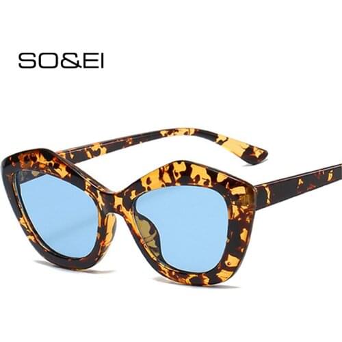SO&EI Retro Polygon Cat Eye Sunglasses Women Fashion Colorful Eyewear Shades UV400 Men Leopard Blue Green Sun Glasses