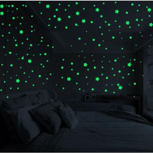 3D Stars Glow In The Dark Luminous Fluorescent Wall Stickers Kids Room Decors Cartoon Pattern Wholesale Papel pintado luminoso