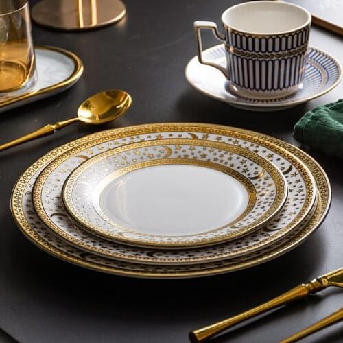 Steak Salad Plate Ceramic gold Fruit sushi dessert plate christmas Wedding dishes set kitchen porcelain dinner Tableware Sets
