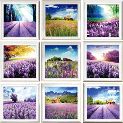 Needlework 5d Diamond Painting Landscape Lavender Embroidery Mosaic Pictures Patterns Tree Beads Icon Puzzle Picture Rhinestone