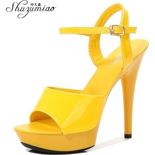 Shuzumiao Womens Sandas Sexy Heels Platfrom Colorful Slippers Thin Head Red Sexy High Heels Bride shoes Fetishism Femmes Pumps