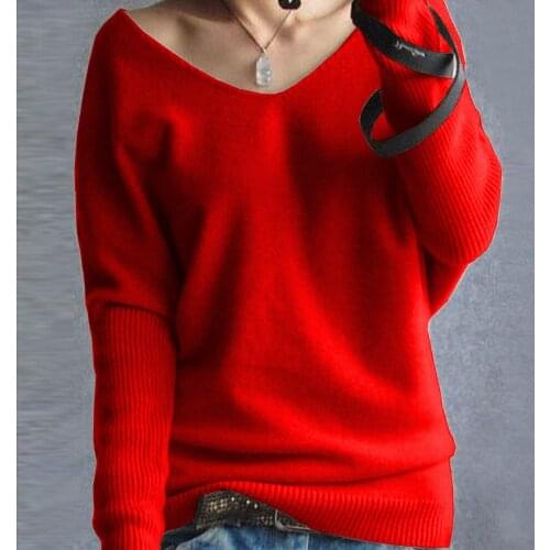 2018 Women Autumn Winter V-Neck Batwing Sleeve Wool Blend Knitted Smart Jumper Sweater Pullover Tops