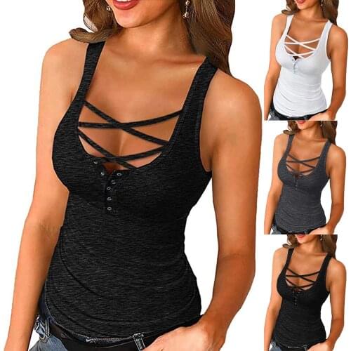 Sexy Women Tops And Bloues Cross Summer Sleeveless Shirts Button Down Camis Tank Tops blouse women 2021 Female T Shirt