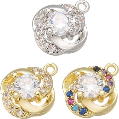 ZHUKOU 11x13mm brass cubic zirconia crystal whirlwind pendant for necklace earrings bracelet jewelry accessories model: VD517