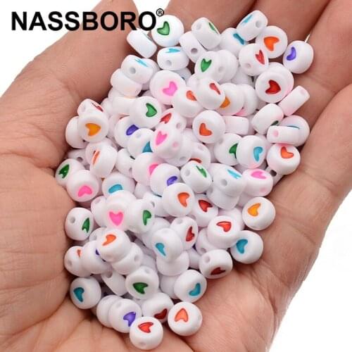 100pcs/lot 4x7mm White Acrylic Mix Heart Shape Beads For Jewelry Making Loose Spacer Beads DIY Bracelet Necklace