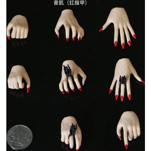 4Pairs/set Womens Eagle Claw Pale Hand Types with Red Fingernails for 12''Female Pale Bodies