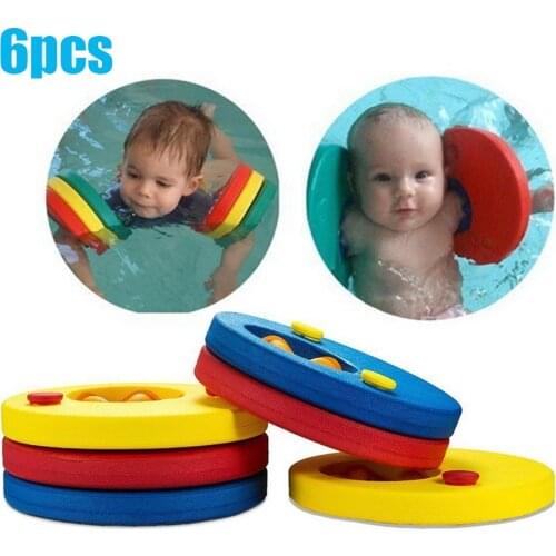 6PCs/ Pack EVA Foam Swim Discs Arm Bands Floating Sleeves Inflatable Pool Float Board Baby Swimming Exercises Circles Rings