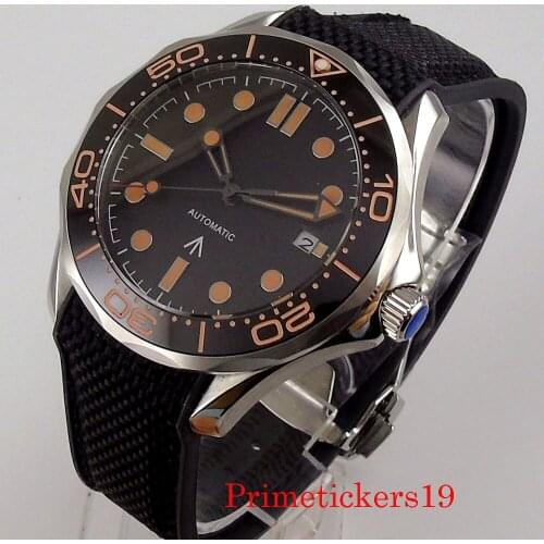 41mm Black Dial Automatic Mens Watch NH35 MIYOTA 8215 Movement Black Rubber Band Date Indicator Ceramic Bezel