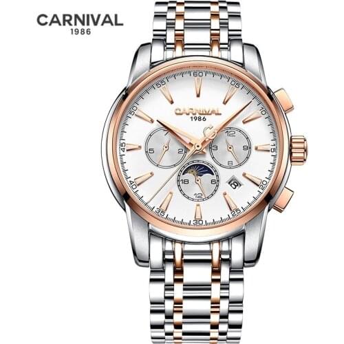 Carnival Brand Military Mechanical Watch Men Fashion Moon Phase Calendar Automatic Wristwatch Waterproof Clock Relogio Masculino