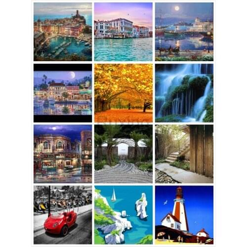 Diy Diamond Painting Cross Stitch Diamond Embroidery Urban mountain and water landscape Wall Sticker Mosaic Handmade decoration