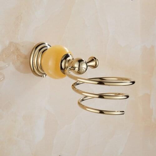 European 304 Stainless Steel Plated Golden Jade Hair Dryer Bracket Hotel Home Hair Rack Bathroom Shelf
