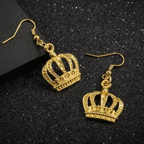 Personality Gold Plated Crown Dangle Earrings for Men Women Hip Hop Drop Earrings Jewelry Gothic Style Rock Earrings Party Gifts