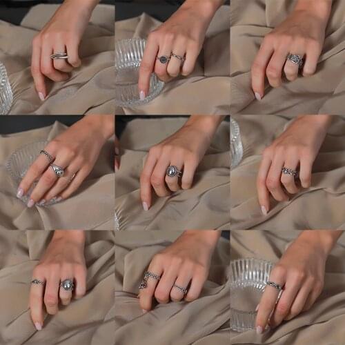 Retro Vintage Personality Opened Ring Heart Korean Index Finger Ring Chain Multi-layer Fashion Tin Paper Polish Open Ring Gifts