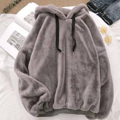 Nice Winter Solid Casual Thick Womans Hoodies Plus Size Loose Ladies Fleece Sweatshirts Female Hooded Flannel Pullovers Outwear