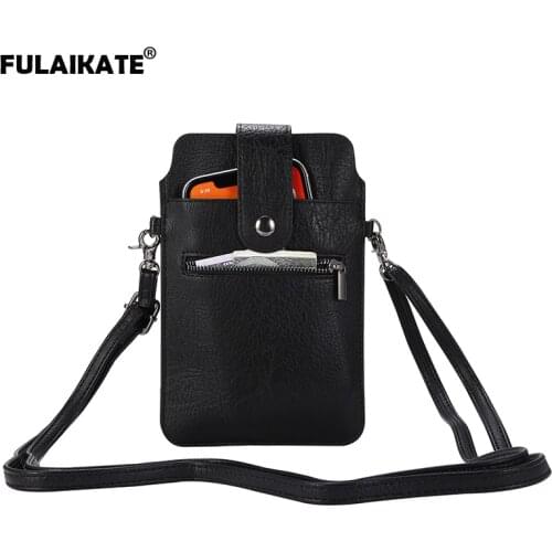 FULAIKATE 6.5" Small Cover Shoulder Bag for iPhoneXs Max Mobile Phone Card Pocket Coin Purse Power Bank Cable Pouch Waist Bags