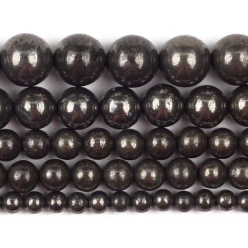 Natural Pyrite Stone Round Loose Spacer Beads For Jewelry Making DIY Bracelet Handmade 4/6/8/10/12mm