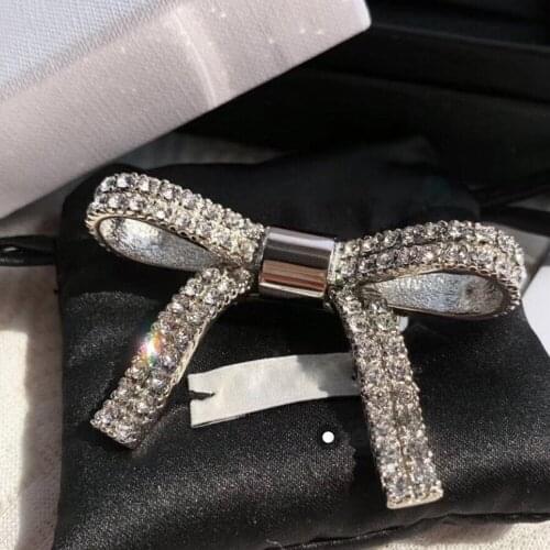 2020 New Jewelry Princess Style Luxury Brand Sparkling Crystal Hair Clip Fashion Zirocn Bowknot Hairpin Silver Color For Women