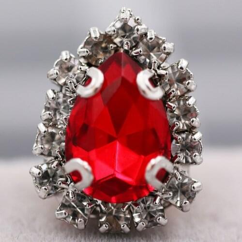 New arrival sew on glass rhinestones with claw Red flatback Teardrop sew on Crystal button diy clothing/dress Accessories