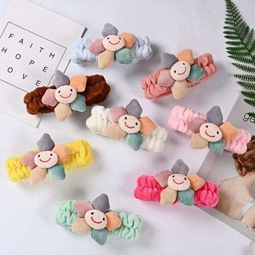 New Cute Sunflower Girl Hair Accessories Five-color Smiley Women Wash Hair with Headdress Coral Velvet