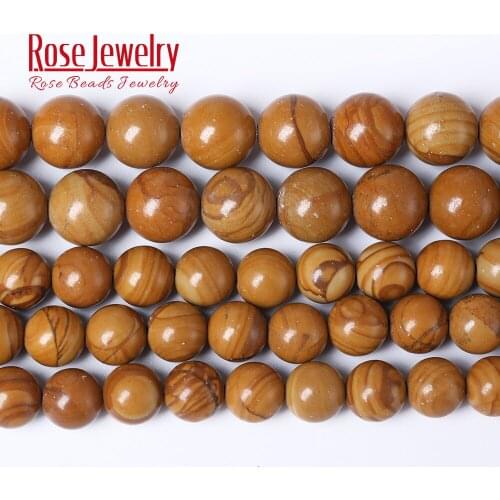 Wholesale Natural Yellow Wood Grain Jaspers Loose Beads 15" Strand 6 8 10 12 mm Pick Size For Jewelry Making