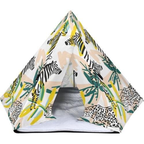 Pet House Tent Cat Bed Portable Teepee With Thick Coral Velvet Cushion Comfortable Dog Puppy Outdoor Indoor Pet Tent Supplies