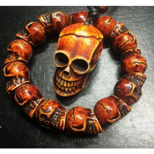 FREE SHIPPING pair Unisex Punk Tibetan carving skull totem biker necklace YQTDMY bracelet