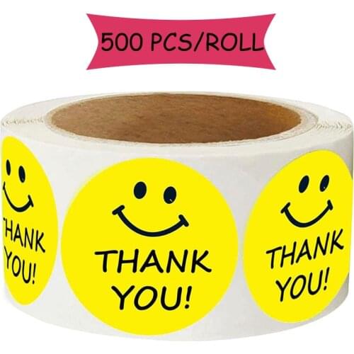 Cute Yellow Smiley Face Happy Stickers For Teacher Reward Kids Toys Gift Package Sealing Diary Decorating Notebooks Round 500